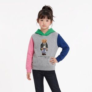 Ralph Lauren Polo Bear Hoodie Kids Size 10/12 – Colorblock Pink Blue Green – NWT